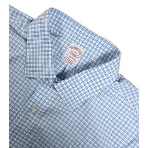 Brooks Brothers Traditional Fit 17-34  graph check non iron dress shirt BLUE